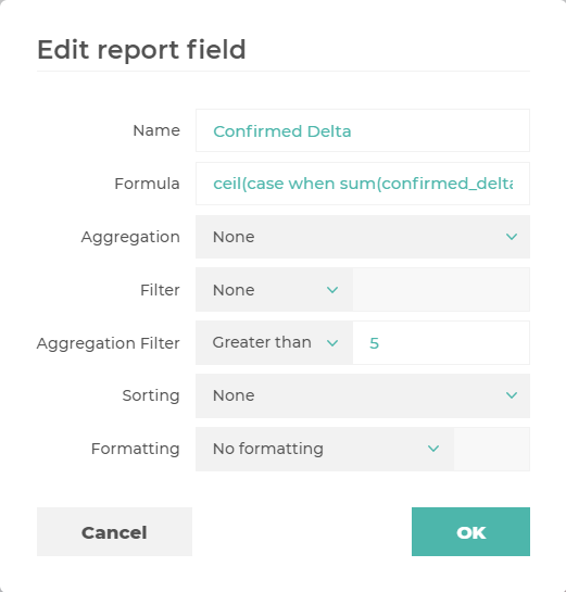 Report field menu
